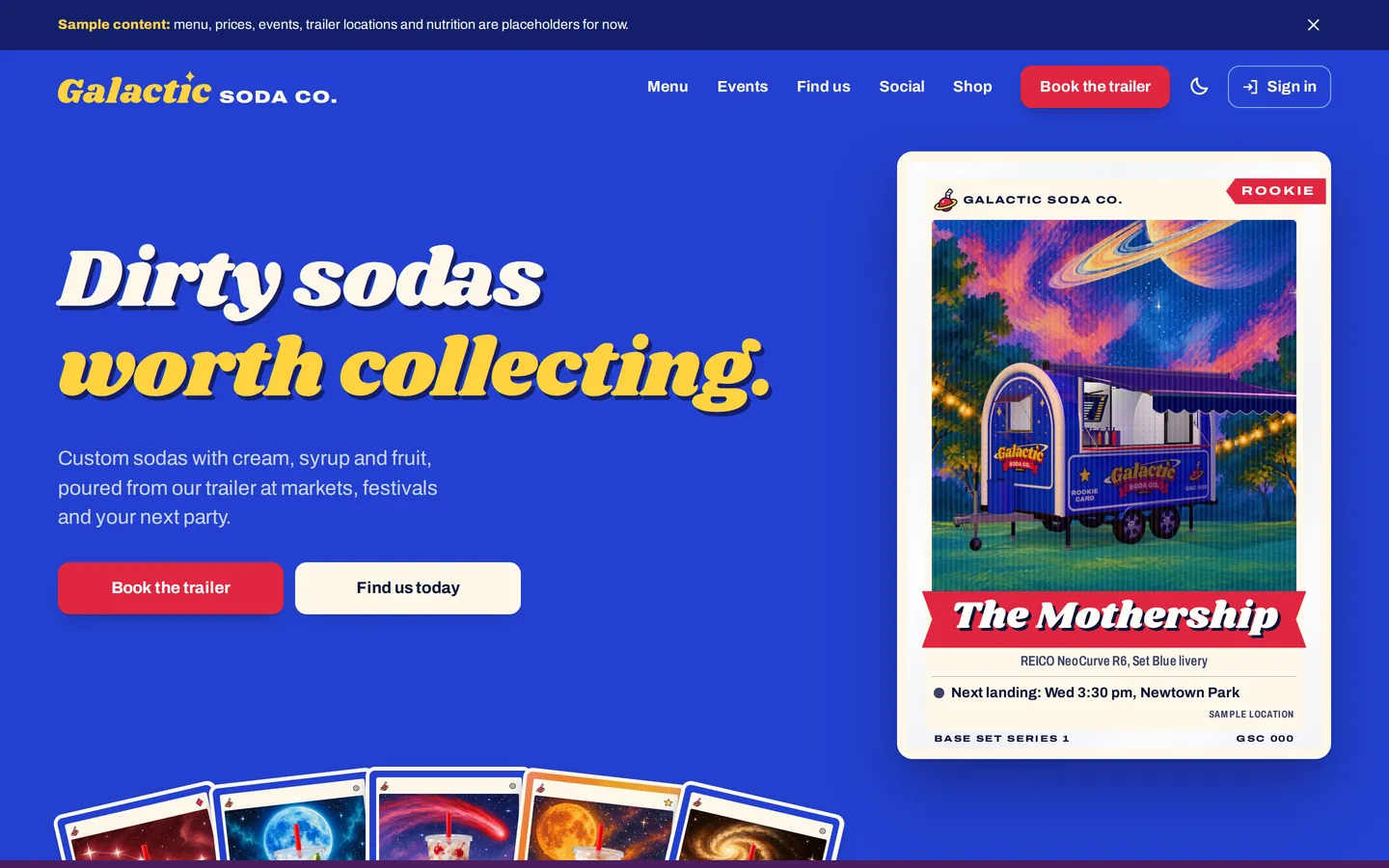 Galactic Soda Co. website, first screen