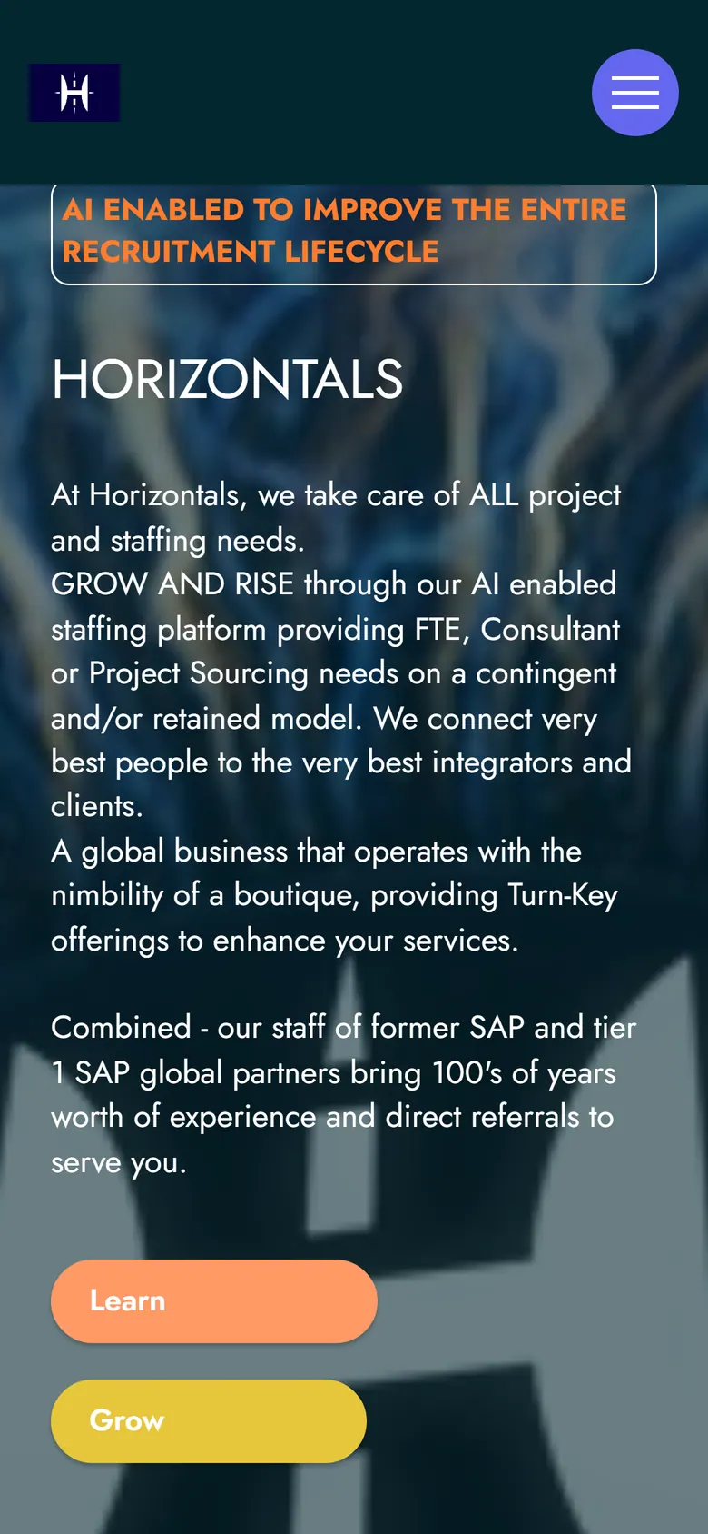 Horizontals website on a phone