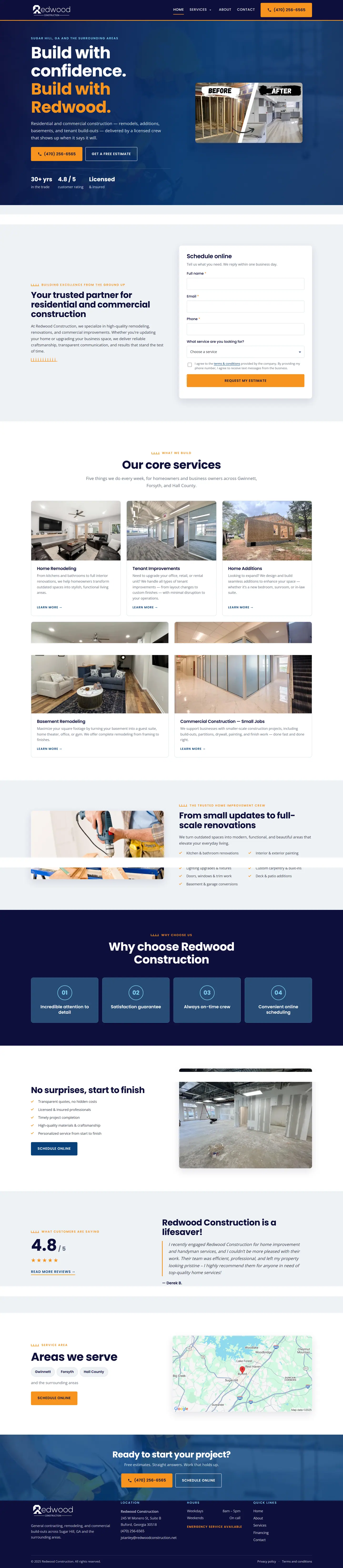 Redwood Construction website, full page